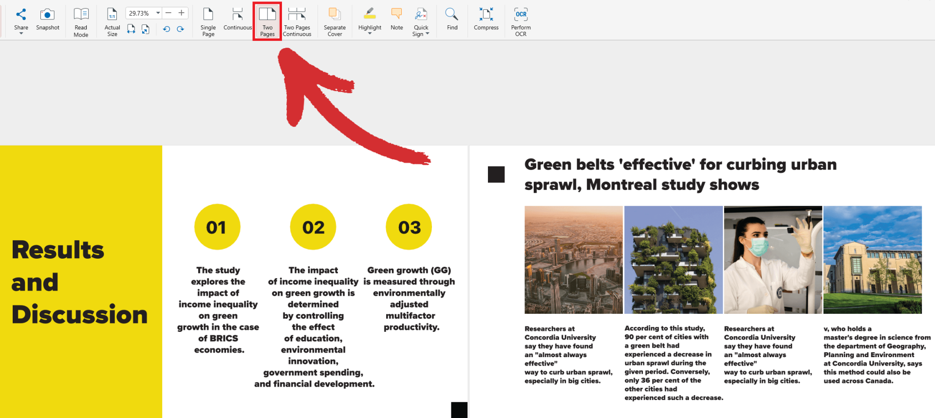 PDF Extra: activating two-page view mode